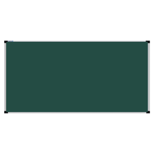 Load image into Gallery viewer, This image shows a rectangular green chalkboard with a silver frame. The corners of the frame are reinforced with black plastic. The chalkboard has a tray at the bottom for holding chalk and erasers.
