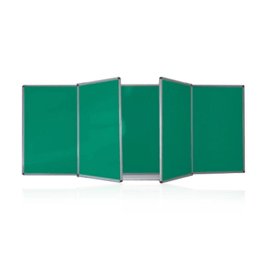 Green chalkboard with five panels on a white background