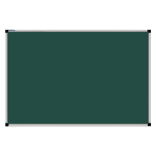 Load image into Gallery viewer, This image shows a rectangular green chalkboard with a silver frame. The corners of the frame are reinforced with black plastic. The chalkboard has a tray at the bottom for holding chalk and erasers.
