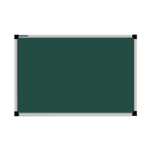 Load image into Gallery viewer, This image shows a rectangular green chalkboard with a silver frame. The corners of the frame are reinforced with black plastic. The chalkboard has a tray at the bottom for holding chalk and erasers.
