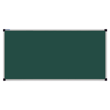 Load image into Gallery viewer, This image shows a rectangular green chalkboard with a silver frame. The corners of the frame are reinforced with black plastic. The chalkboard has a tray at the bottom for holding chalk and erasers.
