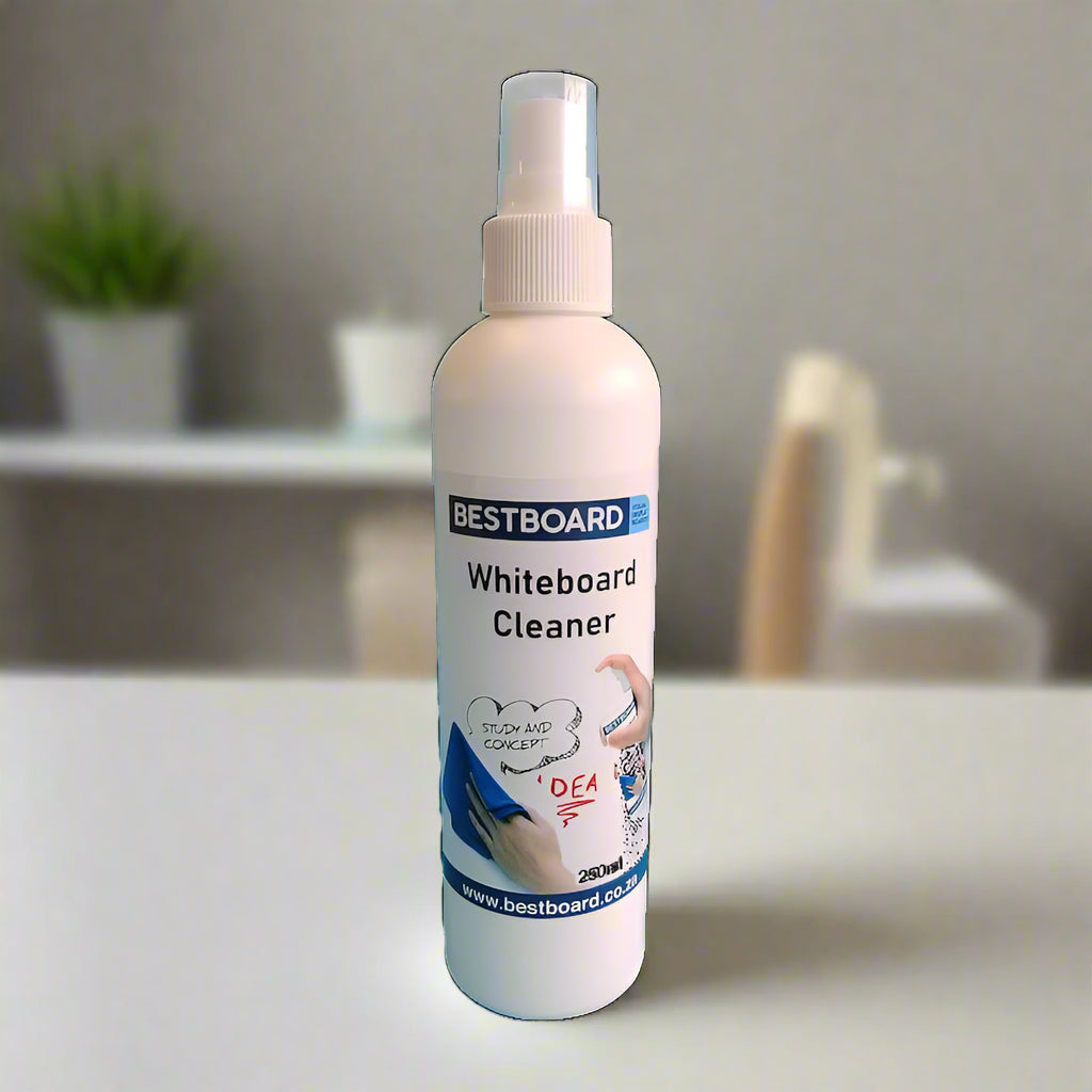 250ml bottle of BESTBOARD Whiteboard Cleaner with spray nozzle.