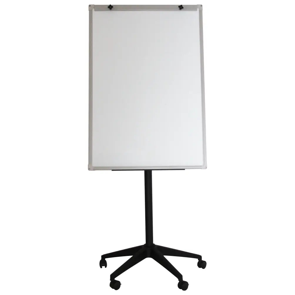Whiteboard on a stand with wheels on a white background