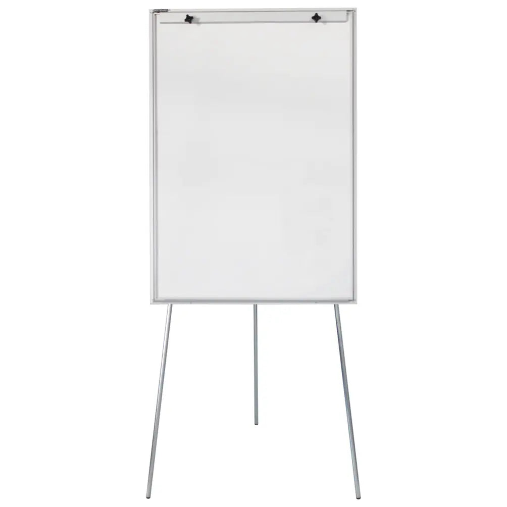 White flip chart stand with a whiteboard on a white background
