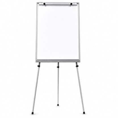 A Flip Chart Stand with telescopic legs, featuring an adjustable height and a whiteboard surface.