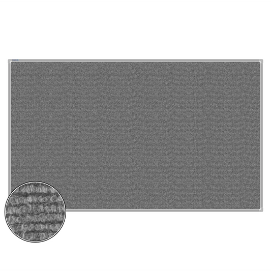 Grey carpet pin board, 1200mm x 2000mm, rectangular with a silver aluminium frame and a close-up inset of the woven texture