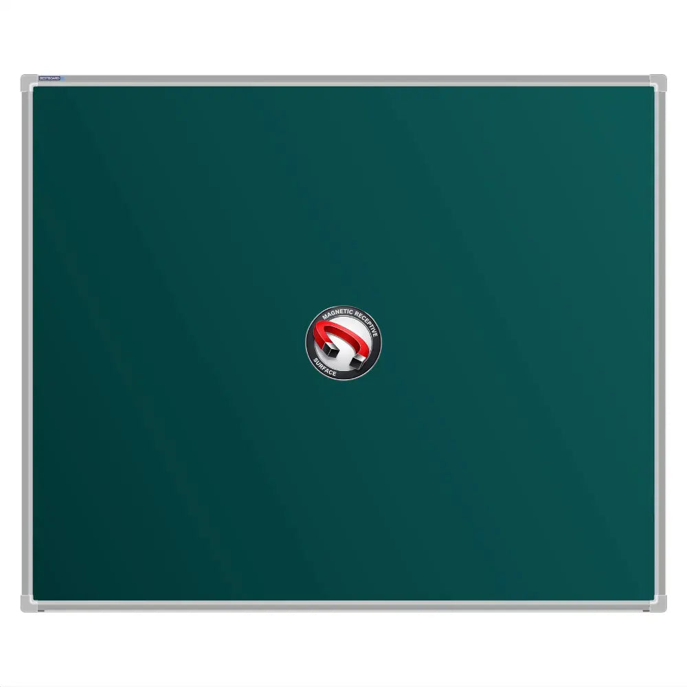 A Bestboard Magnetic green chalkboard (1000 x 1200mm) with an aluminium frame. The board has a smooth matte writing surface and a magnetic receptivity icon displayed in the centre.