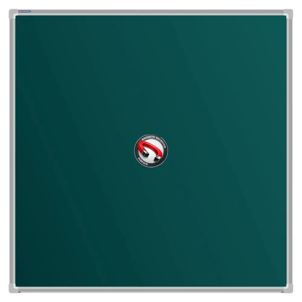 A Bestboard Magnetic green chalkboard (1200 x 1200mm) with an aluminium frame. The board has a smooth matte writing surface and a magnetic receptivity icon displayed in the centre.