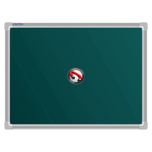 A Bestboard Magnetic green chalkboard (450 x 600mm) with an aluminium frame. The board has a smooth matte writing surface and a magnetic receptivity icon displayed in the centre.