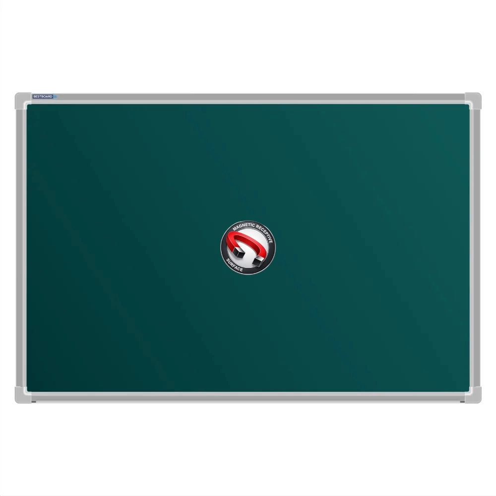 A Bestboard Magnetic green chalkboard (600 x 900mm) with an aluminium frame. The board has a smooth matte writing surface and a magnetic receptivity icon displayed in the centre.