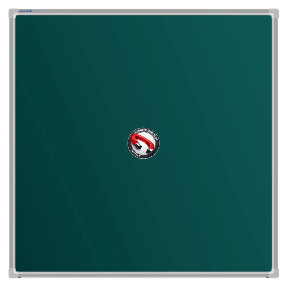 A Bestboard Magnetic green chalkboard (900 x 900mm) with an aluminium frame. The board has a smooth matte writing surface and a magnetic receptivity icon displayed in the centre.