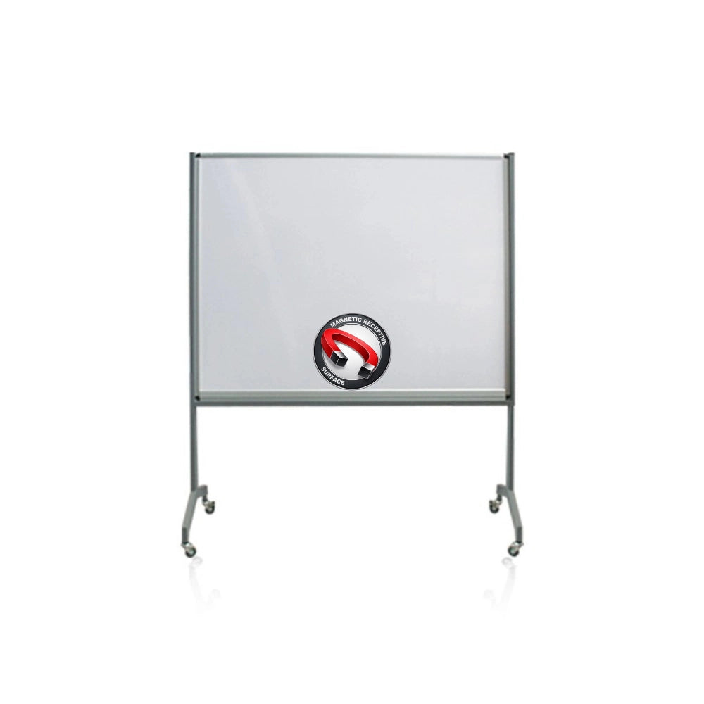 Mobile single-sided magnetic whiteboard on castors