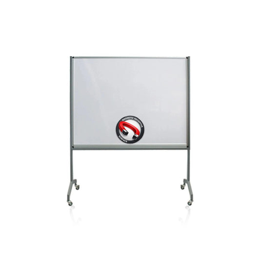 Mobile single-sided magnetic whiteboard on castors