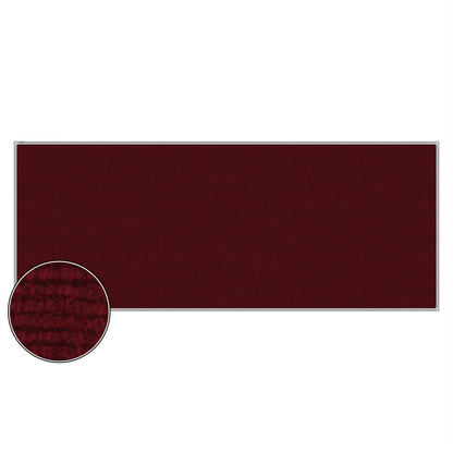 Maroon carpet pin board, 1200mm x 3000mm, rectangular with a silver aluminium frame and a close-up inset of the woven texture