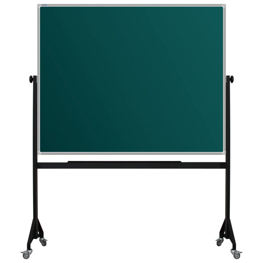 1200mm x 1500mm Anodized aluminum framed green chalkboard with durable powder-coated Mobile steel H-stand offers long-lasting strength and stability. four wheels to allow easy mobility.