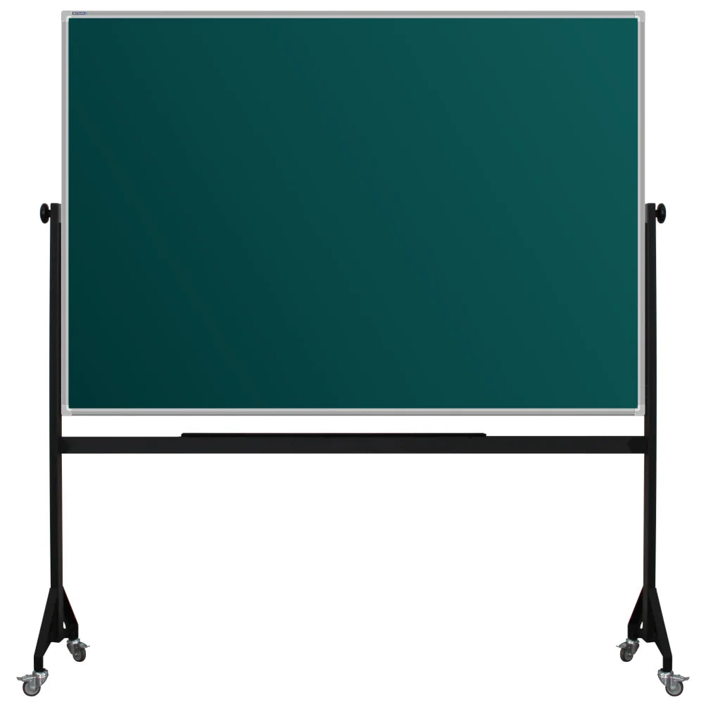 1200mm x 1800mm Anodized aluminum framed green chalkboard with durable powder-coated Mobile steel H-stand offers long-lasting strength and stability. four wheels to allow easy mobility.