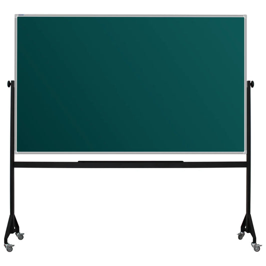 1200mm x 2000mm Anodized aluminum framed green chalkboard with durable powder-coated Mobile steel H-stand offers long-lasting strength and stability. four wheels to allow easy mobility.