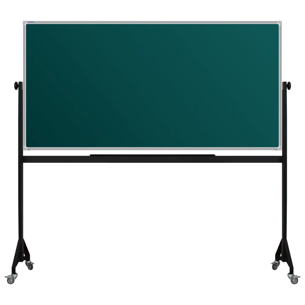 900mm x 1800mm Anodized aluminum framed green chalkboard with durable powder-coated Mobile steel H-stand offers long-lasting strength and stability. four wheels to allow easy mobility.