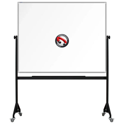 1200mm x 1500mm Mobile framed magnetic whiteboard with durable powder-coated Mobile steel H-stand offers long-lasting strength and stability. four wheels to allow easy mobility.