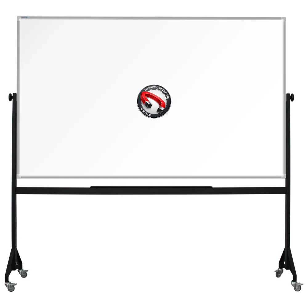 1200mm x 2000mm Mobile framed magnetic whiteboard with durable powder-coated Mobile steel H-stand offers long-lasting strength and stability. four wheels to allow easy mobility.
