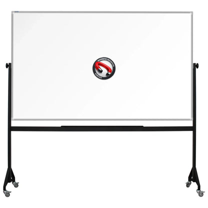1200mm x 2000mm Mobile framed magnetic whiteboard with durable powder-coated Mobile steel H-stand offers long-lasting strength and stability. four wheels to allow easy mobility.