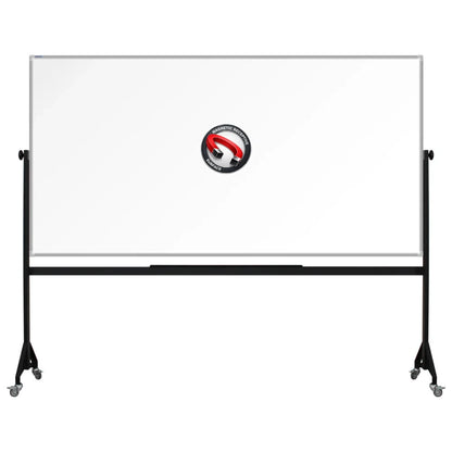 1200mm x 2400mm Mobile framed magnetic whiteboard with durable powder-coated Mobile steel H-stand offers long-lasting strength and stability. four wheels to allow easy mobility.
