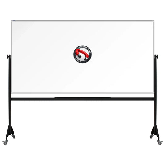 1200mm x 2400mm Mobile framed magnetic whiteboard with durable powder-coated Mobile steel H-stand offers long-lasting strength and stability. four wheels to allow easy mobility.