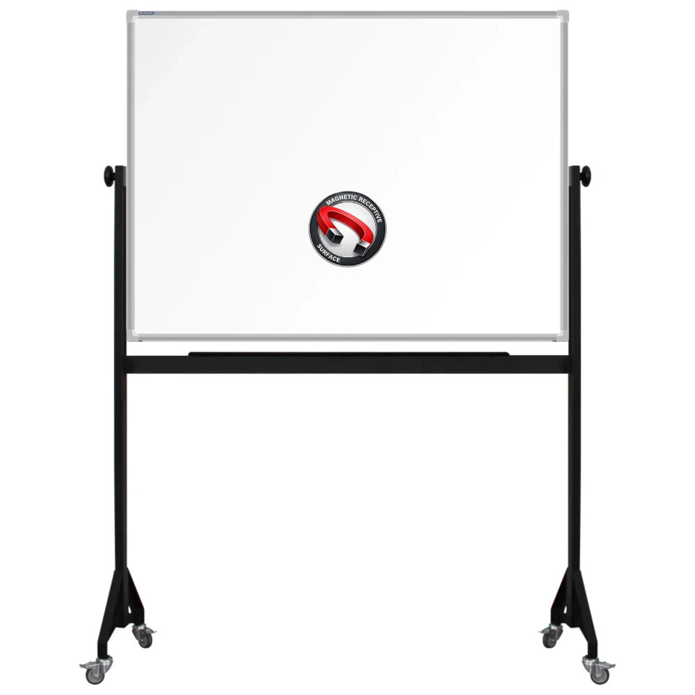 900mm x 1200mm Mobile framed magnetic whiteboard with durable powder-coated Mobile steel H-stand offers long-lasting strength and stability. four wheels to allow easy mobility.