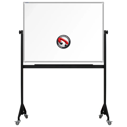 900mm x 1200mm Mobile framed magnetic whiteboard with durable powder-coated Mobile steel H-stand offers long-lasting strength and stability. four wheels to allow easy mobility.