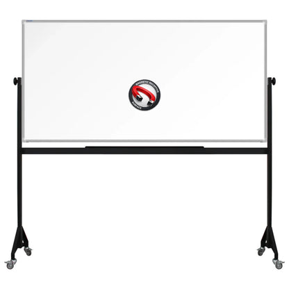 900mm x 1800mm Mobile framed magnetic whiteboard with durable powder-coated Mobile steel H-stand offers long-lasting strength and stability. four wheels to allow easy mobility.