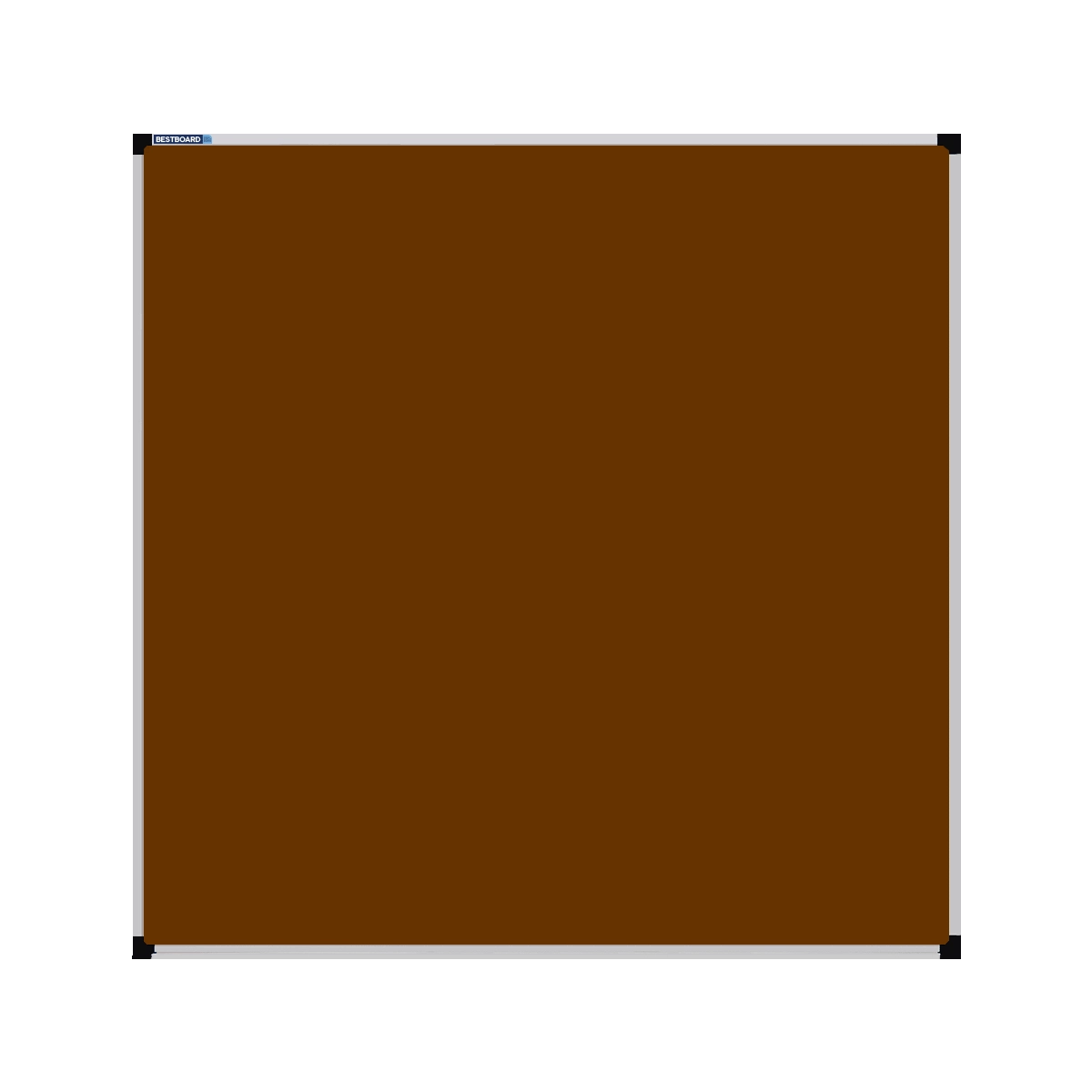 This image shows a Brick Brown square Felt board with a silver frame. The corners of the frame are reinforced with black plastic. 