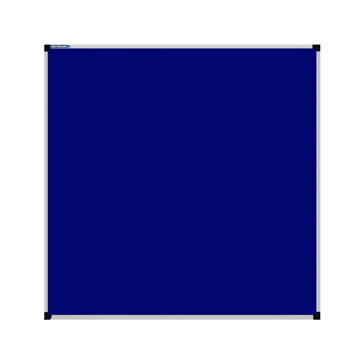 This image shows a Royal Blue square Felt board with a silver frame. The corners of the frame are reinforced with black plastic. 