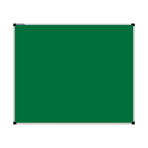 This image shows a Emerald Green rectangular Felt board with a silver frame. The corners of the frame are reinforced with black plastic. 