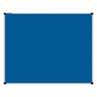 This image shows a Airforce Blue rectangular Felt board with a silver frame. The corners of the frame are reinforced with black plastic. 