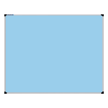 This image shows a Baby Blue rectangular Felt board with a silver frame. The corners of the frame are reinforced with black plastic. 