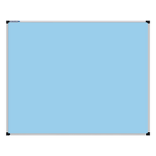 Load image into Gallery viewer, This image shows a Baby Blue rectangular Felt board with a silver frame. The corners of the frame are reinforced with black plastic. 
