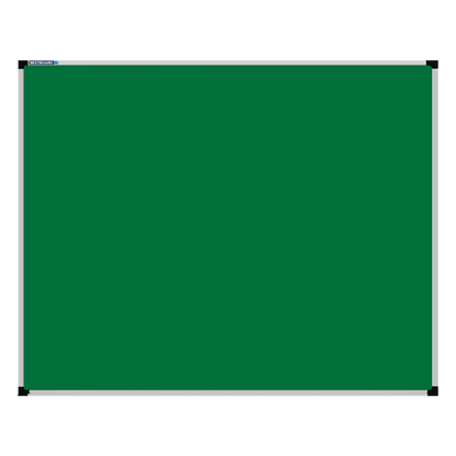 This image shows a Emerald Green rectangular Felt board with a silver frame. The corners of the frame are reinforced with black plastic. 