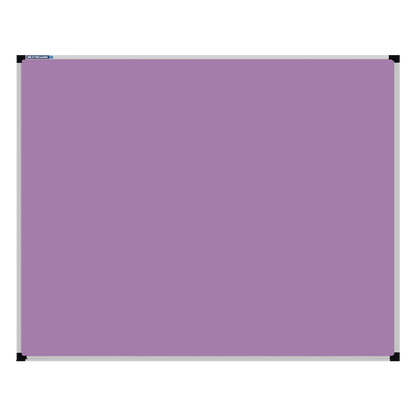 This image shows a lilac rectangular Felt board with a silver frame. The corners of the frame are reinforced with black plastic.