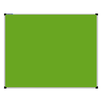 This image shows a Lime Green rectangular Felt board with a silver frame. The corners of the frame are reinforced with black plastic. 