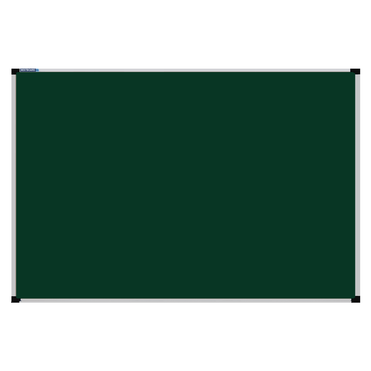 This image shows a Bottle Green rectangular Felt board with a silver frame. The corners of the frame are reinforced with black plastic. 