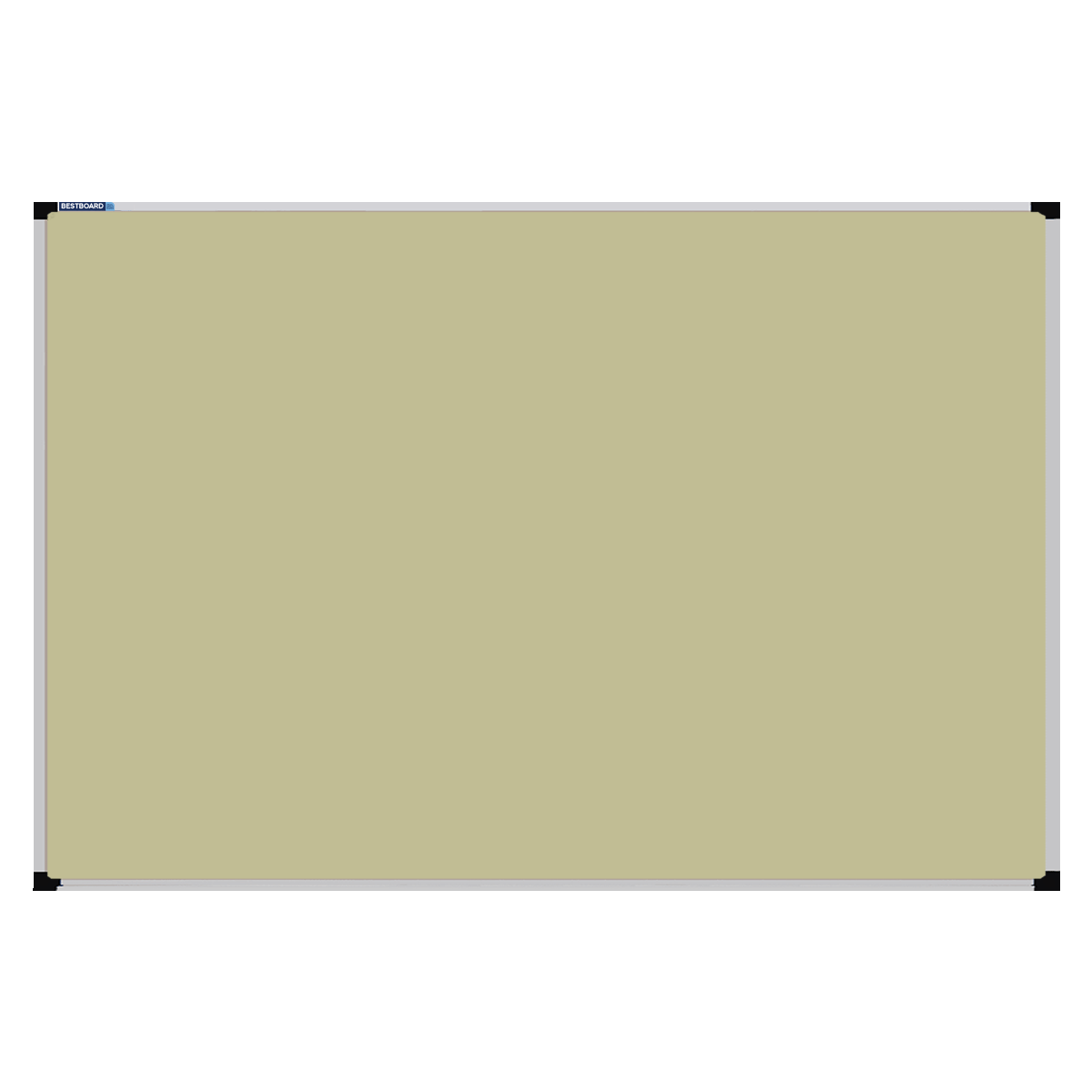 This image shows a cream rectangular Felt board with a silver frame. The corners of the frame are reinforced with black plastic.