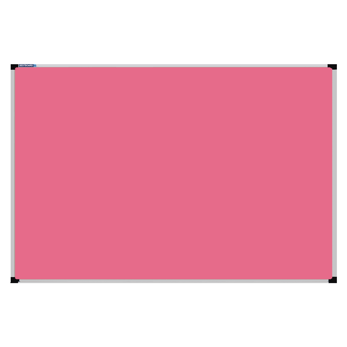 This image shows a pink rectangular Felt board with a silver frame. The corners of the frame are reinforced with black plastic.