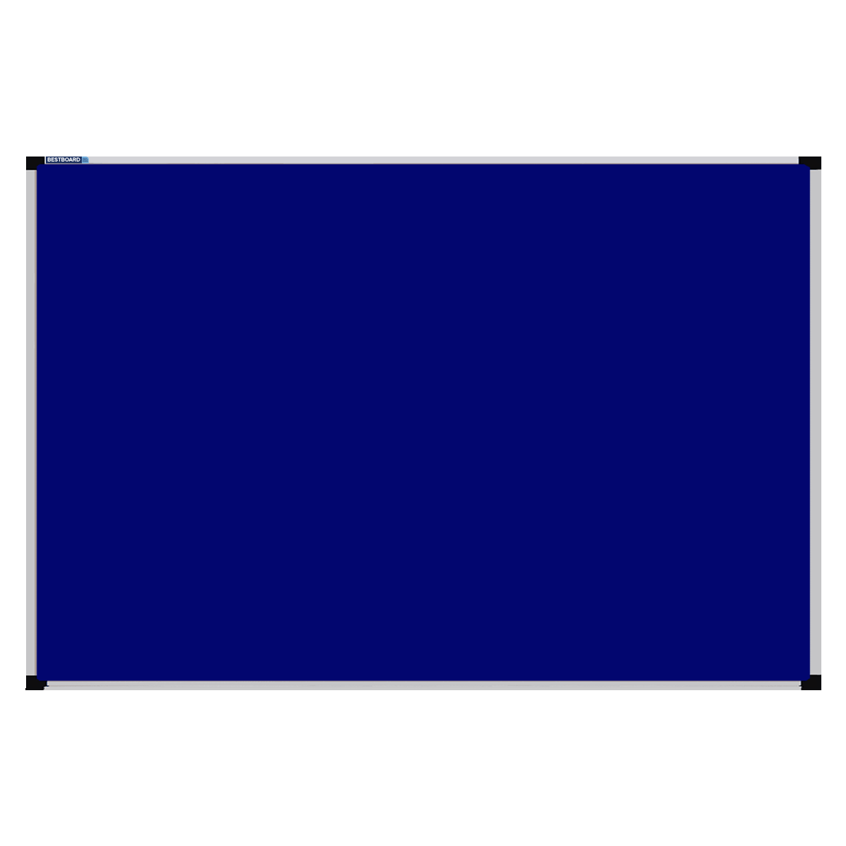 This image shows a Royal Blue rectangular Felt board with a silver frame. The corners of the frame are reinforced with black plastic. 