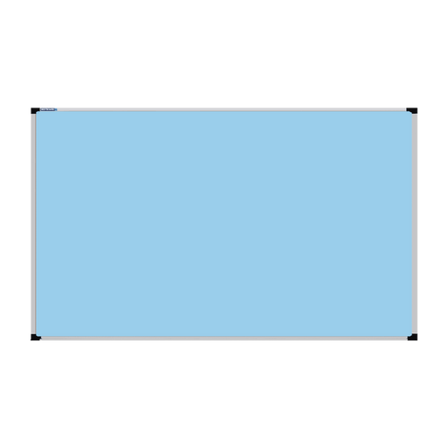 This image shows a Baby Blue rectangular Felt board with a silver frame. The corners of the frame are reinforced with black plastic. 