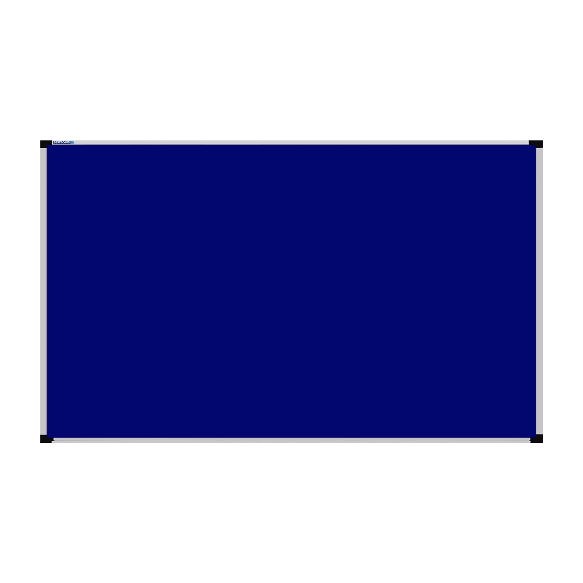 This image shows a Royal Blue rectangular Felt board with a silver frame. The corners of the frame are reinforced with black plastic. 