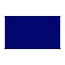 Load image into Gallery viewer, This image shows a Royal Blue rectangular Felt board with a silver frame. The corners of the frame are reinforced with black plastic. 
