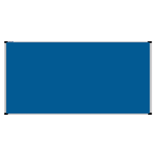 Load image into Gallery viewer, This image shows a Airforce Blue rectangular Felt board with a silver frame. The corners of the frame are reinforced with black plastic. 
