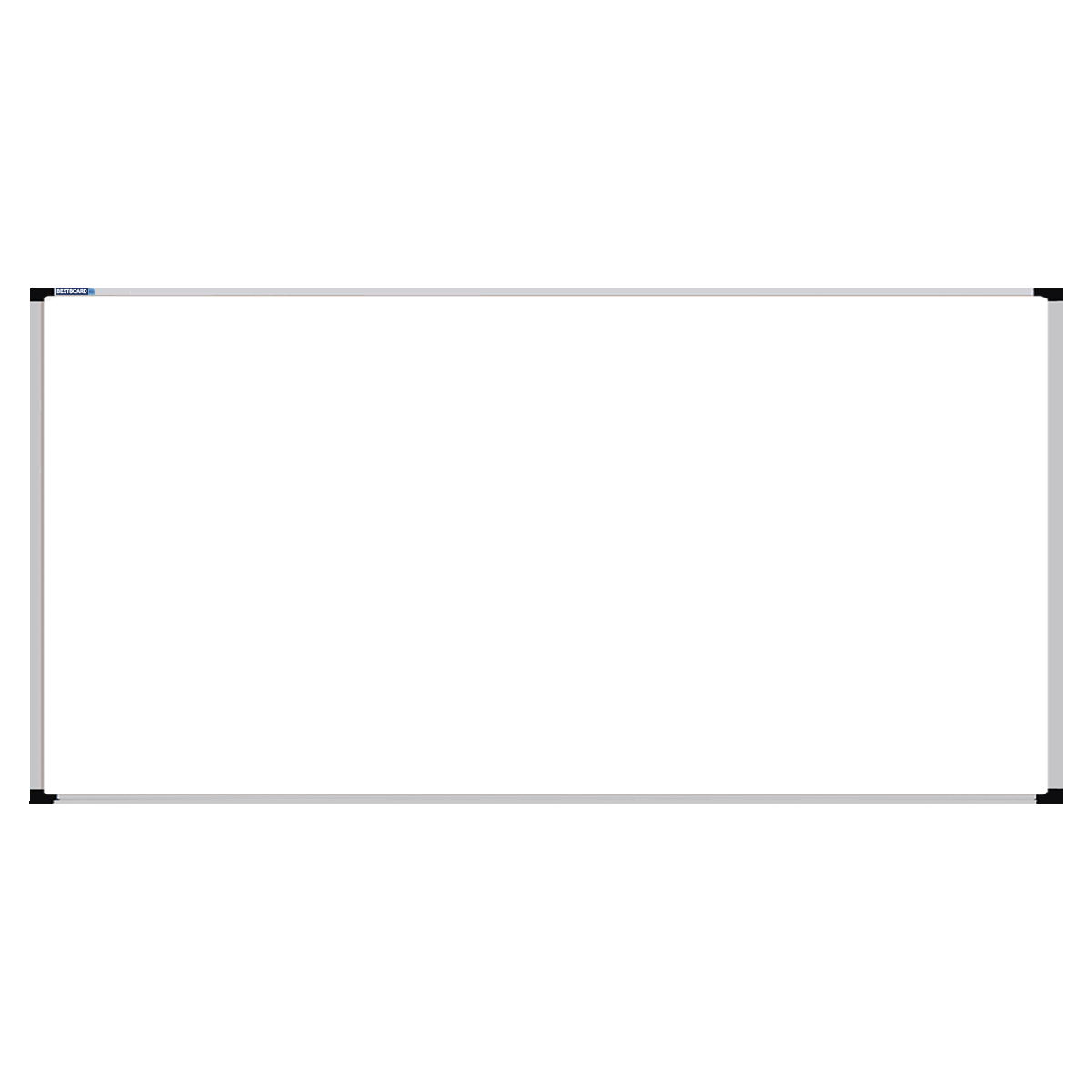 This image shows a white rectangular Felt board with a silver frame. The corners of the frame are reinforced with black plastic. 