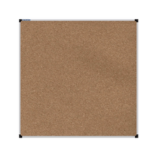 Load image into Gallery viewer, This image shows a square cork board with a silver frame. The corners of the frame are reinforced with black plastic. 
