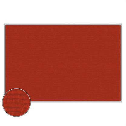 Red carpet pin board, 1200mm x 1800mm, rectangular with a silver aluminium frame and a close-up inset of the woven texture